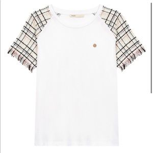 Maje cotton and tweed contrast tee shirt with pin